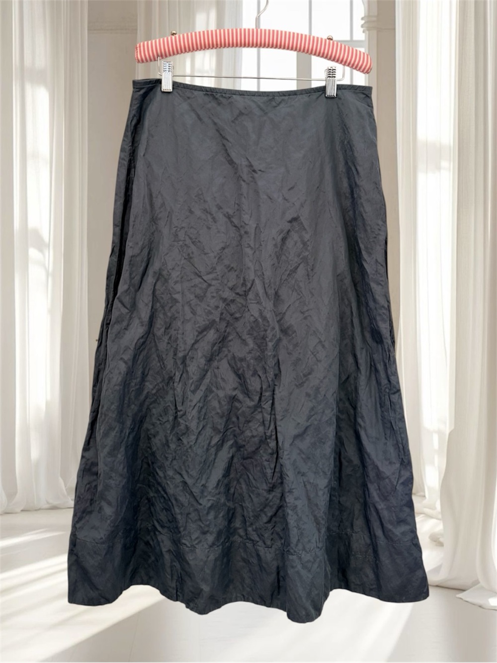 Eileen Fisher Gray Satin Crinkle Textured Midi Maxi Skirt Size S